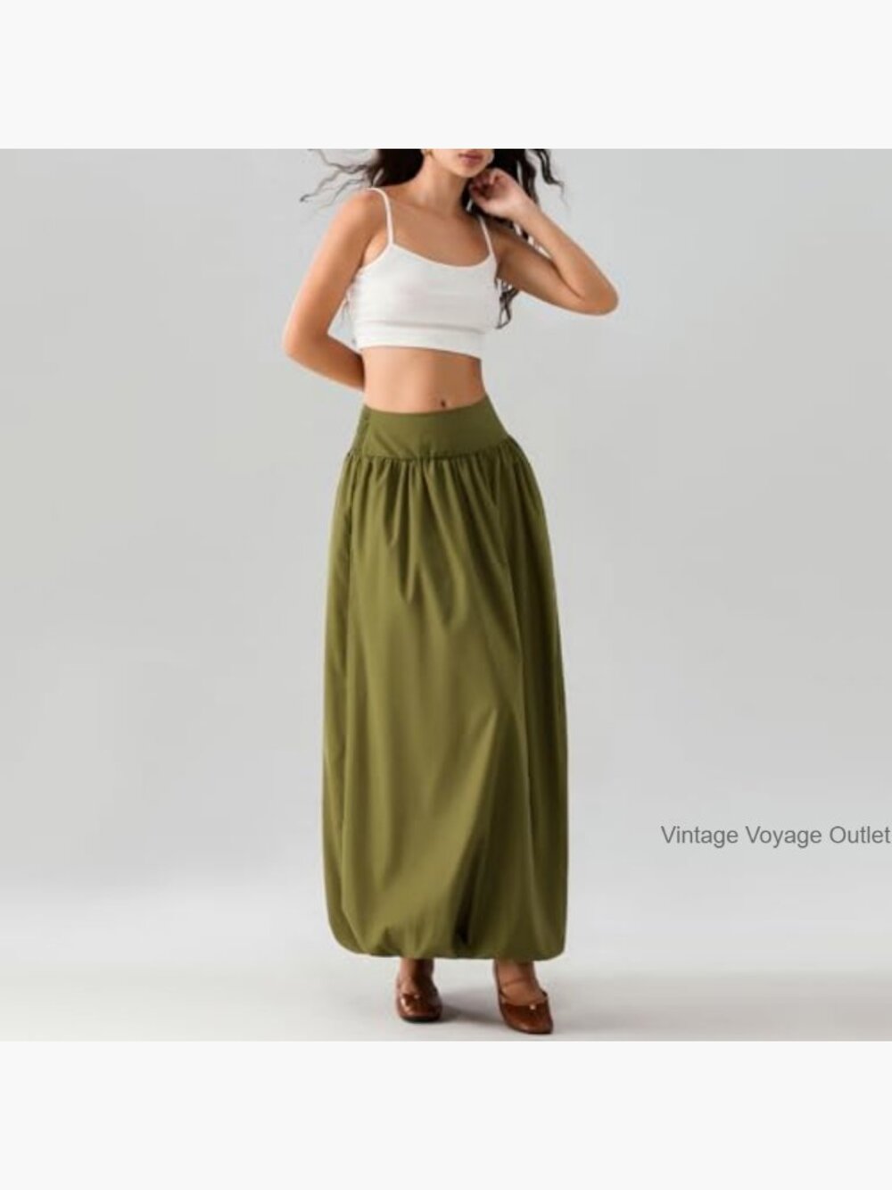 Y2K Bubble Maxi Skirt Low Elastic Waist A-Line Ruffle Pleated Summer Casual - Picture 5 of 6